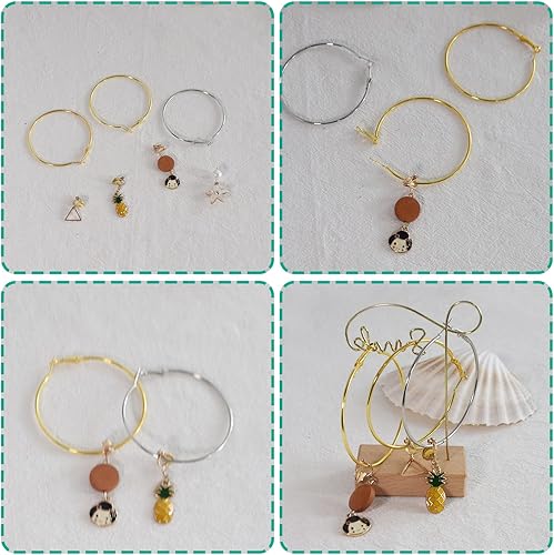 Miniatura 4 de 60 aretes de aro de acero inoxidable con cuentas redondas, aretes abiertos para hacer joyas, manualidades, creación de arte (2.362 in)