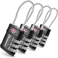 Vista 1 de 4 Pack TSA Approved Luggage Locks, Combination Travel Cable Lock, 3-Digit Waterproof Padlock, Zinc Alloy Outdoor Keyless Resettable Lock for Travel