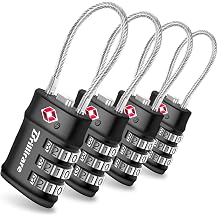 4 Pack TSA Approved Luggage Locks, Combination Travel Cable Lock, 3-Digit Waterproof Padlock, Zinc Alloy Outdoor Keyless Resettable Lock for Travel, Lockers, Bags, Backpack, Gym, Gate-by BRILLIRARE