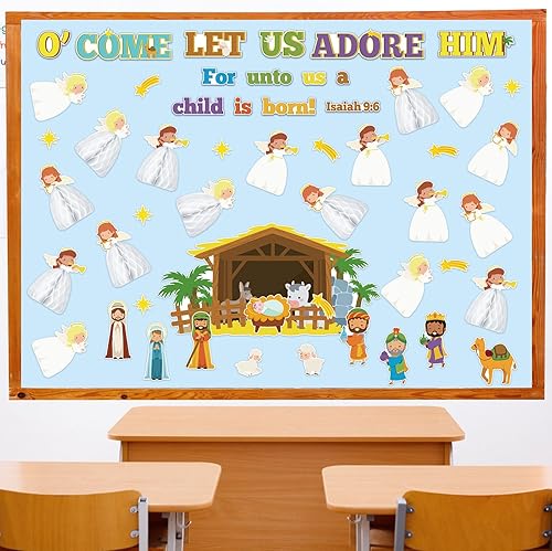 Miniatura 6 de Zhanmai 76 piezas 3D de decoración de tablón de anuncios de la natividad cristiana con ángulo de panal para aula, belén religioso, escena de