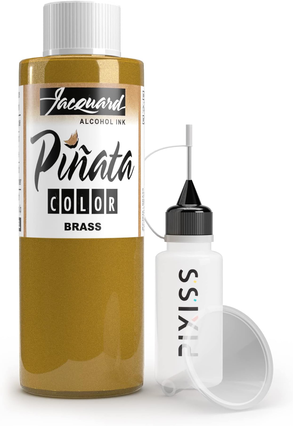 Pinata Brass Alcohol Ink 4-Ounce, Pixiss 20ml Needle Tip Applicator Bottle and Funnel, Bundle for Yupo and Resin