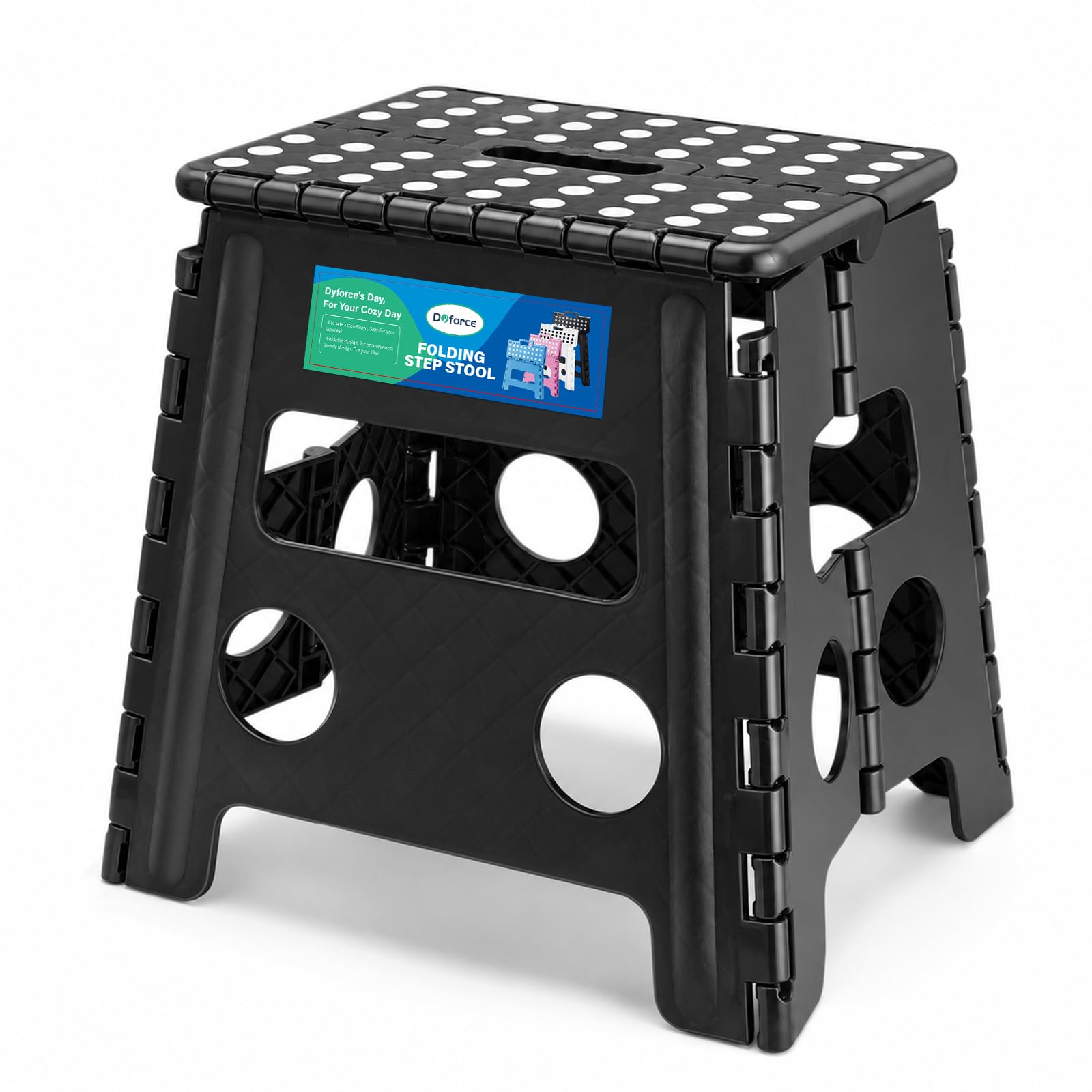 Dyforce Sgabello pieghevole da 33 cm, resistente, per bambini, resistente, per adulti, sgabelli compatti, sgabello leggero per bambini, per cucina, bagno, può contenere fino a 136 kg (nero)