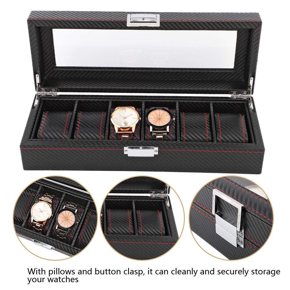 Uhrenbox mit Glasdeckel, Box für 6 Uhren, Reiseetui aus Kohlefaser, Schmucketui, Aufbewahrungsboxen zur Aufbewahrung und Präsentation