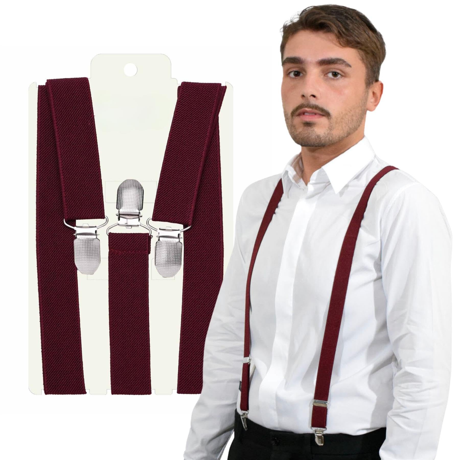 Basic Sense 25mm Plain Braces Heavy Duty engraved Clips, Burgundy