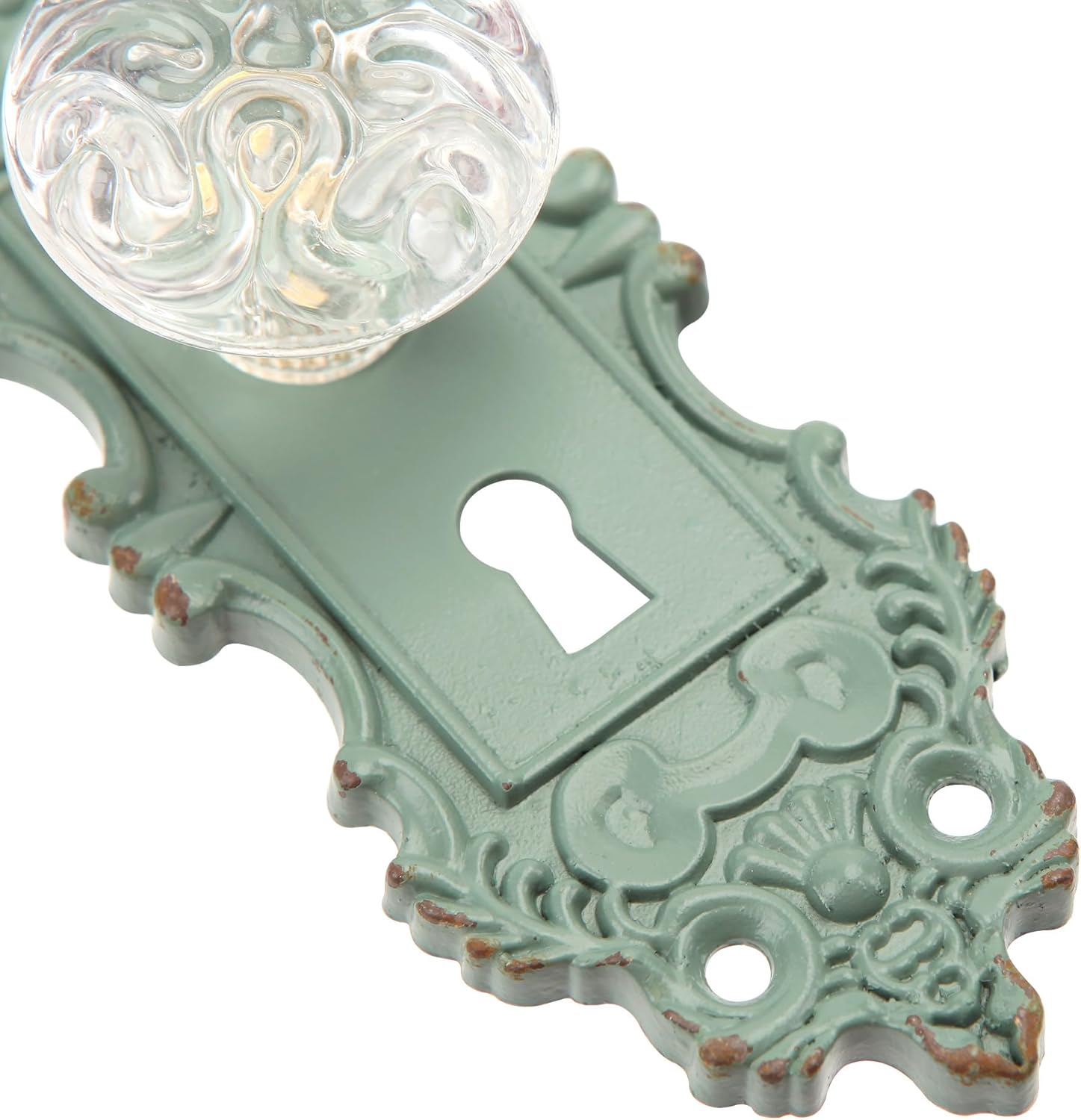SOFFEE DESIGN 2pcs Vintage Cabinet Knob Dresser Drawer Pulls, Distressed Closet Handles with Clear Resin Knob, Door Knobs for Cupboard, Kitchen Furniture - Matte Green
