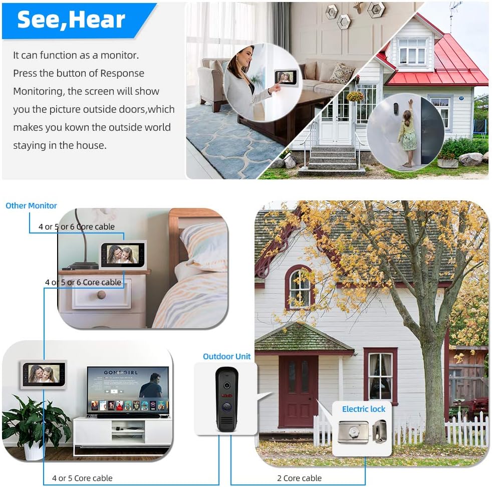 One-Day Sale: Up to 60% Off JeaTone Video Door Phone Intercom System,10 Inches Wired Video Doorbell System with IR Night VisionSupport Remote Unlock Door Release, Monitoring, Dual-Way Intercom for Villa Home Office Apartment