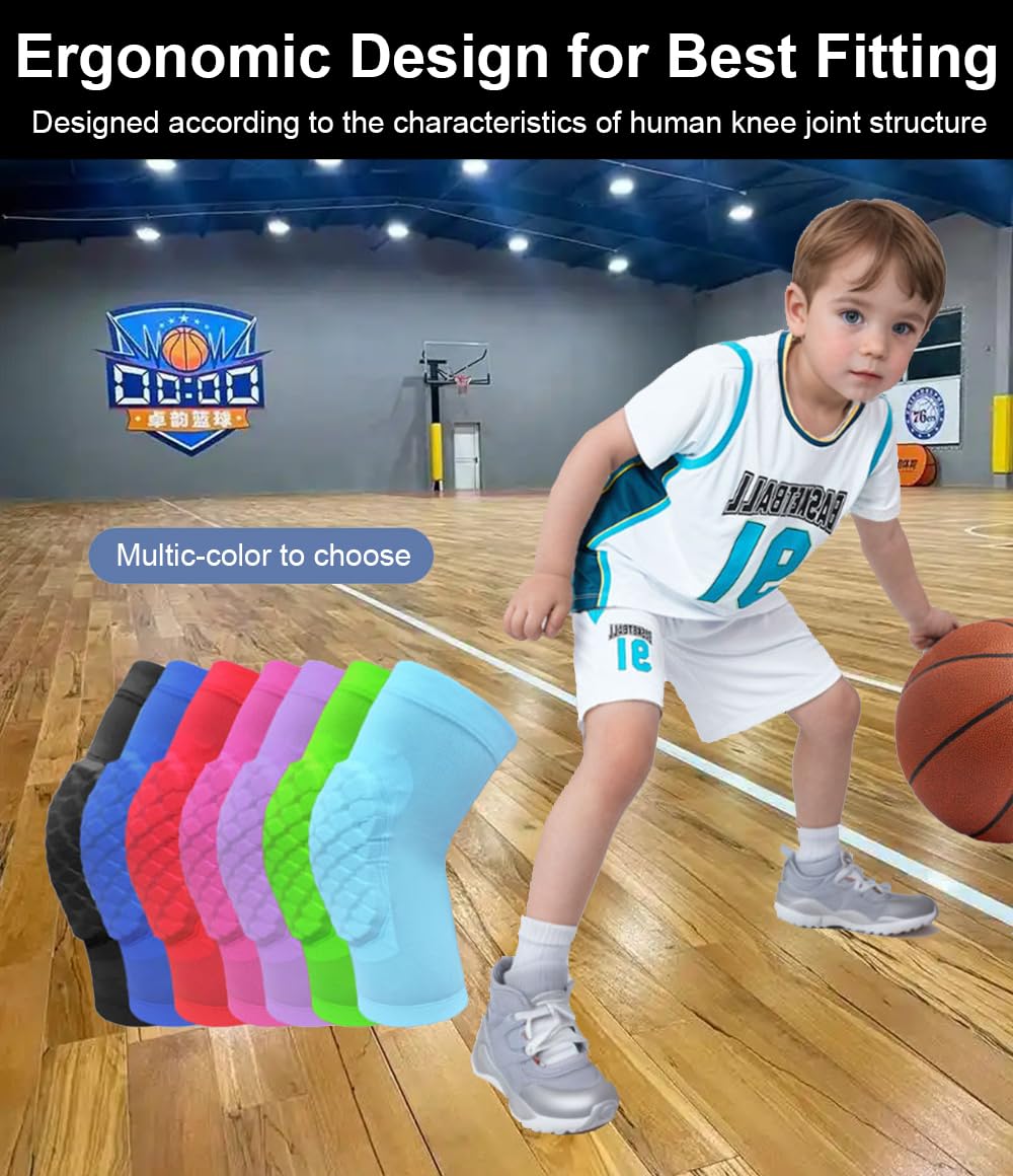 Basketball Knee Pads for Kids Volleyball Knee Pads, Honeycomb Basketball Sleeves Baseball Sleeves Youth Boys & Girls, Knee Savers for Catchers Youth Wrestling Soccer Football Volleyball Roller Skating (Black, Medium) - Image 6