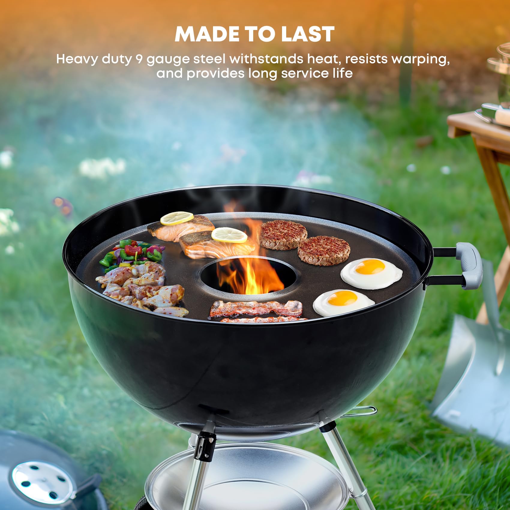 onlyfire Plancha para Barbacoa para Parrillas de Carbón Weber 57 cm Kettle, Plancha con Revestimiento Cerámico Antiadherente para Barbacoa Exterior