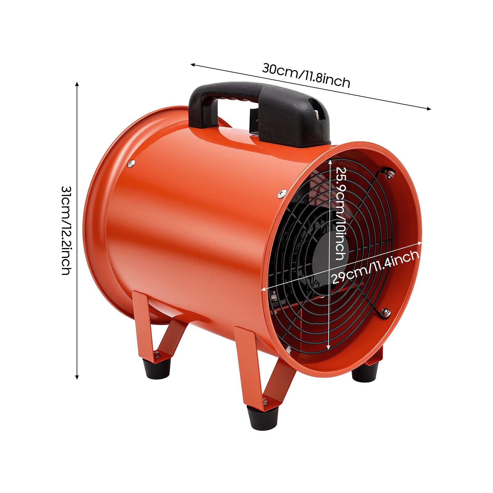 Bauventilator 250mm 320W Gebläse mit 10m Schlauch 1517CFM | 10m PVC-Schlauch inklusive, Reinkupfer-Motor 320W, 2800/3300rpm zwei Geschwindigkeiten, IP44 wasserdicht & stoßfest