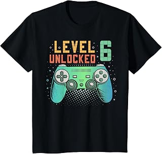 Kids Level 6 Unlocked 6th Birthday Gamer Gifts 6 Year Old Boys T-Shirt