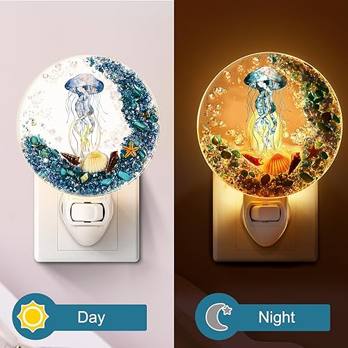 Miniatura 5 de Hortsun Luz nocturna de conchas marinas para enchufar, luz nocturna decorativa con diseño de animales marinos, luz nocturna de playa, lámparas de