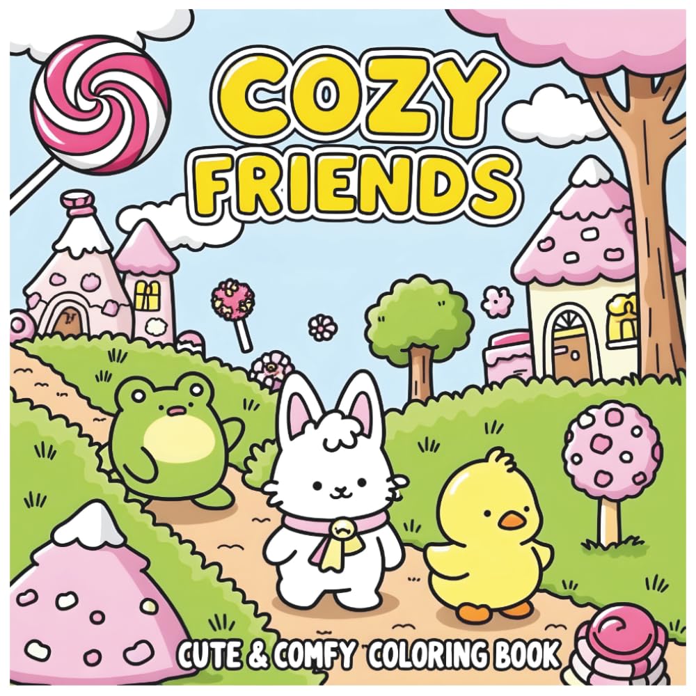 Cozy Friends Cute & Comfy Coloring Book: Bold and Easy Coloring Book for Kids, 8.5*8.5, 94 Coloring Pages, Featuring Cozy Animal Illustrations for Relaxation