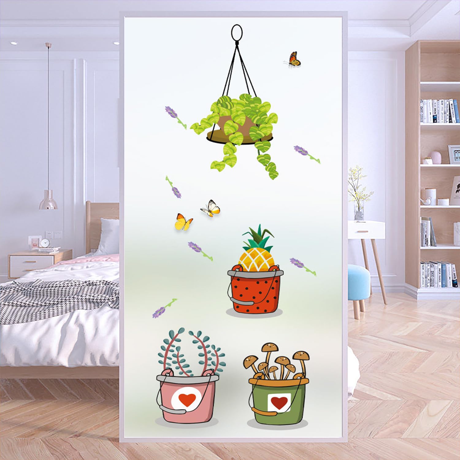 XQKXHZ Peel and Stick Window Film,Static Cling Stained Glass Decorative Window Film Opaque Privacy Non-Adhesive Reusable Frosted Glass Stickers for Bathroom,Kitchen,Office (Green Plants),E,80x200cm