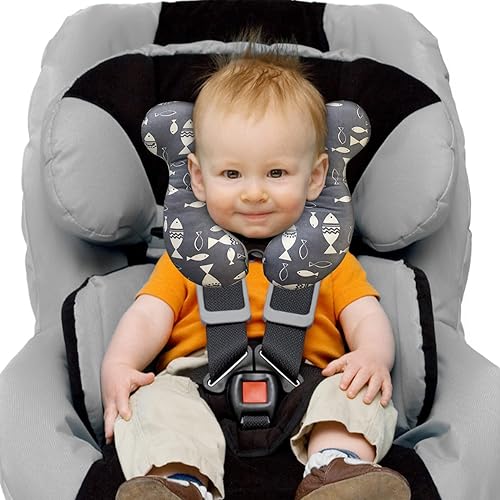Miniatura 7 de Almohada de viaje para bebé, cojín suave y agradable a la piel para asiento de automóvil, cochecito y cochecito (pez gris)