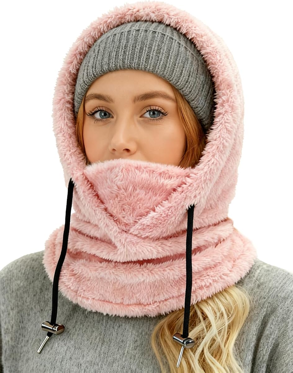 YESLIFE Winter Balaclava Ski Mask, Pink, Set A | fleece thermal face cover, neck gaiter style, Pink, for men and women, skiing snowboarding motorcycle outdoor, set A
