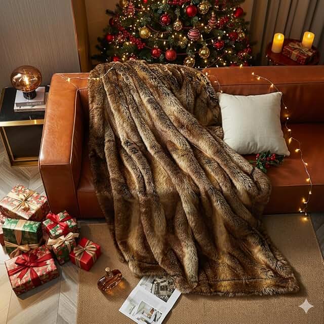 HOMFINE Luxury Faux Fur Throw Blanket - Long Fluff Fuzzy Super Thick Bla...