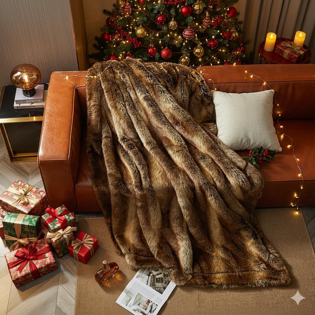 Plaid fausse fourrure brun HOMFINE 130x180 cm couverture marron