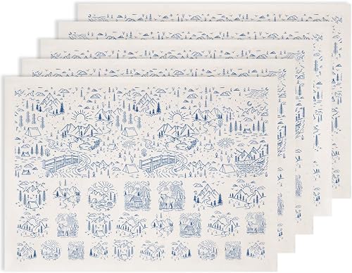 SUPERDANT 5 Sheets 52x37cm Natural Scenery Underglaze Transfer Paper Blue Mountains and Rivers Pattern Pottery Decal Ceramic Waterslide Decal for Mugs Plates Vases Trimmable