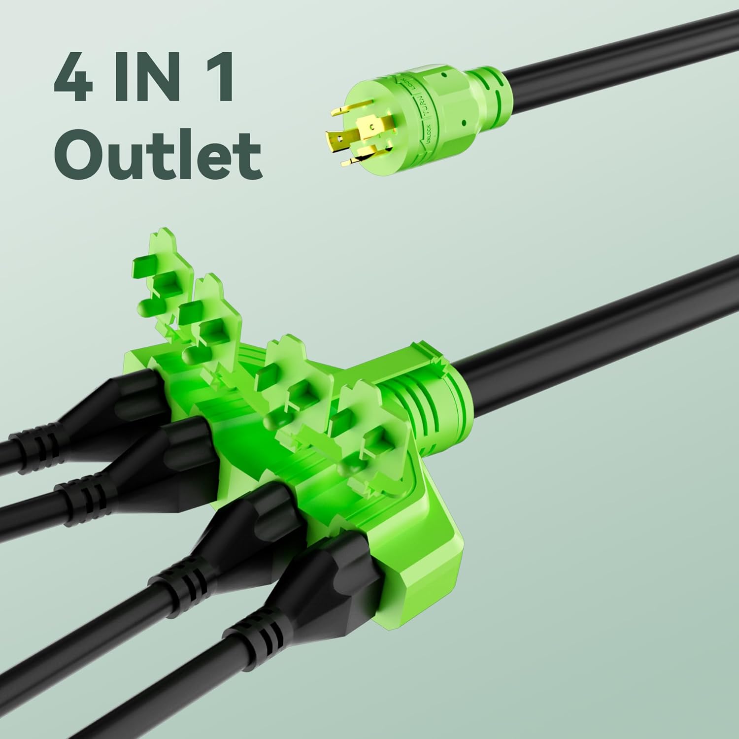 30 Amp to 20 Amp 110V Generator RV Cord 15FT, 4 Prong NEMA L14-30P to NEMA 4X 5-20R/5-15R Household Distribution Outlet, with Dust Protection Caps, Twist Lock Plug, ETL Listed, 10AWG, STW 10AWG*4C