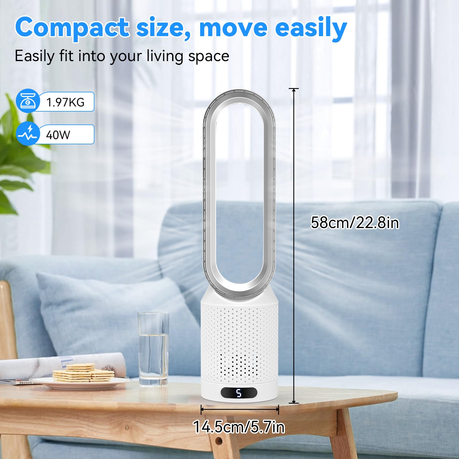Solace Ventilateur colonne,ventilateur tour de bureau de 58 cm,10 vitesses,oscillant à 90° avec télécommande,minuterie 2h,ventilateur colonne pour salon et chambre