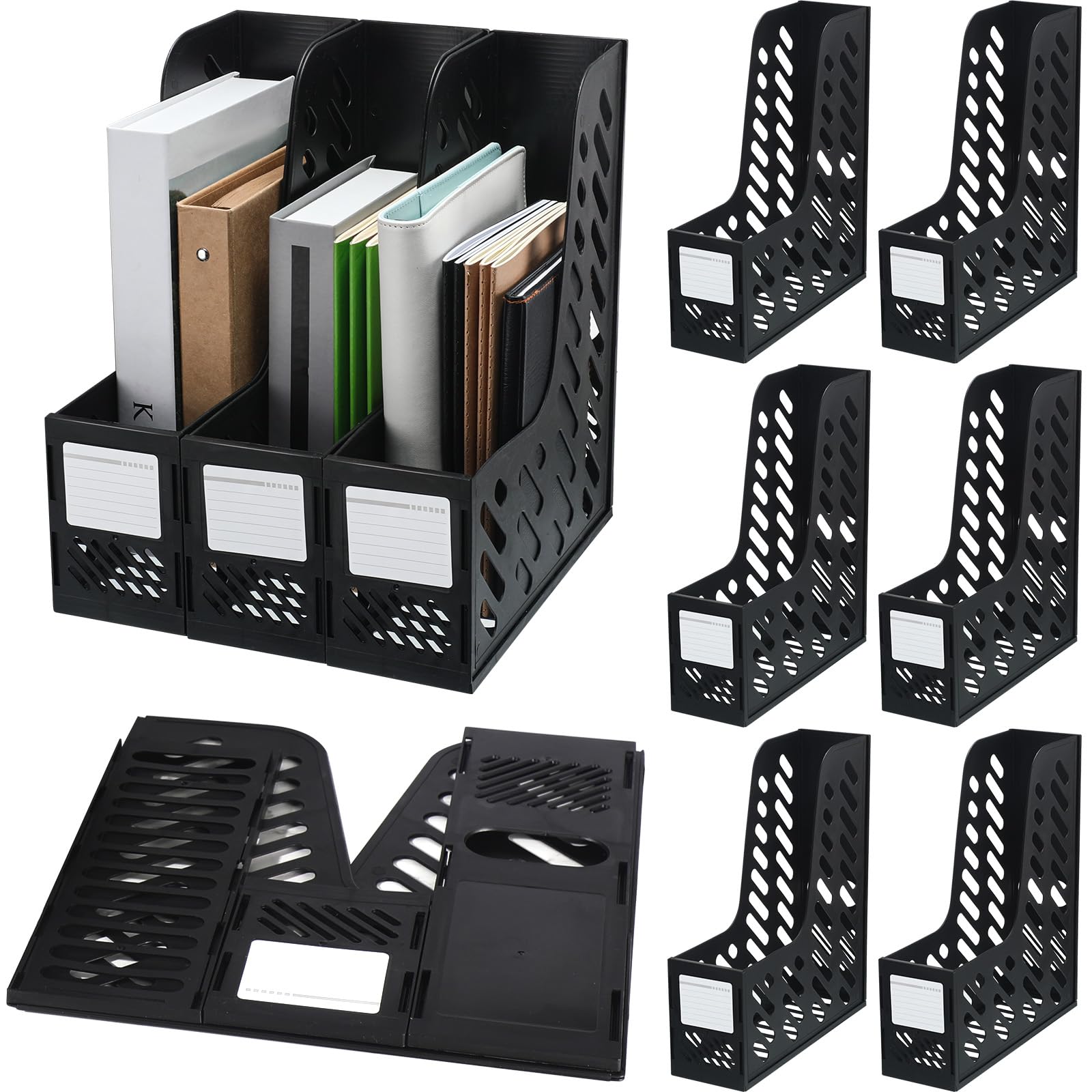 Glenmal 6 Pcs Plastic Magazine File Holder Collapsible Vertical Magazine Rack Holder Desk Folder Organizers Binder for Home Office School Desktops