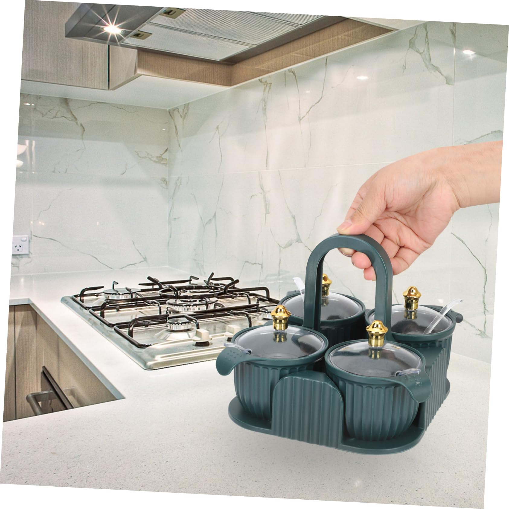 PRETYZOOM Set Modern Spice Storage Box Solid Seasoning Holder Salt Jar Plastic Organizer Comfortable to Hold Handle