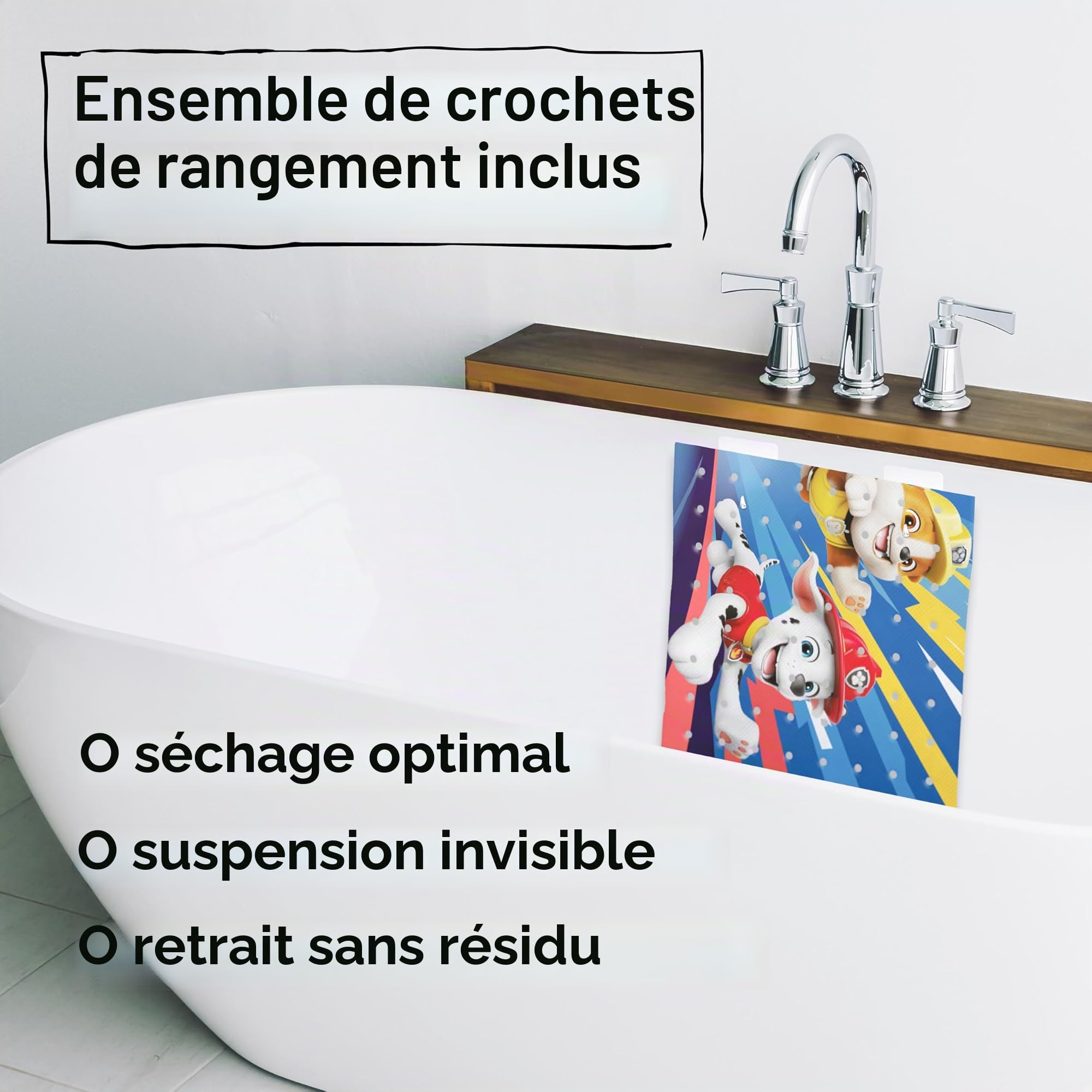 PAW Patrol Tapis de bain antidérapant pour enfants - Anti-moisissure, antibactérien, avec ventouses, crochets et trous de drainage, 100x40cm