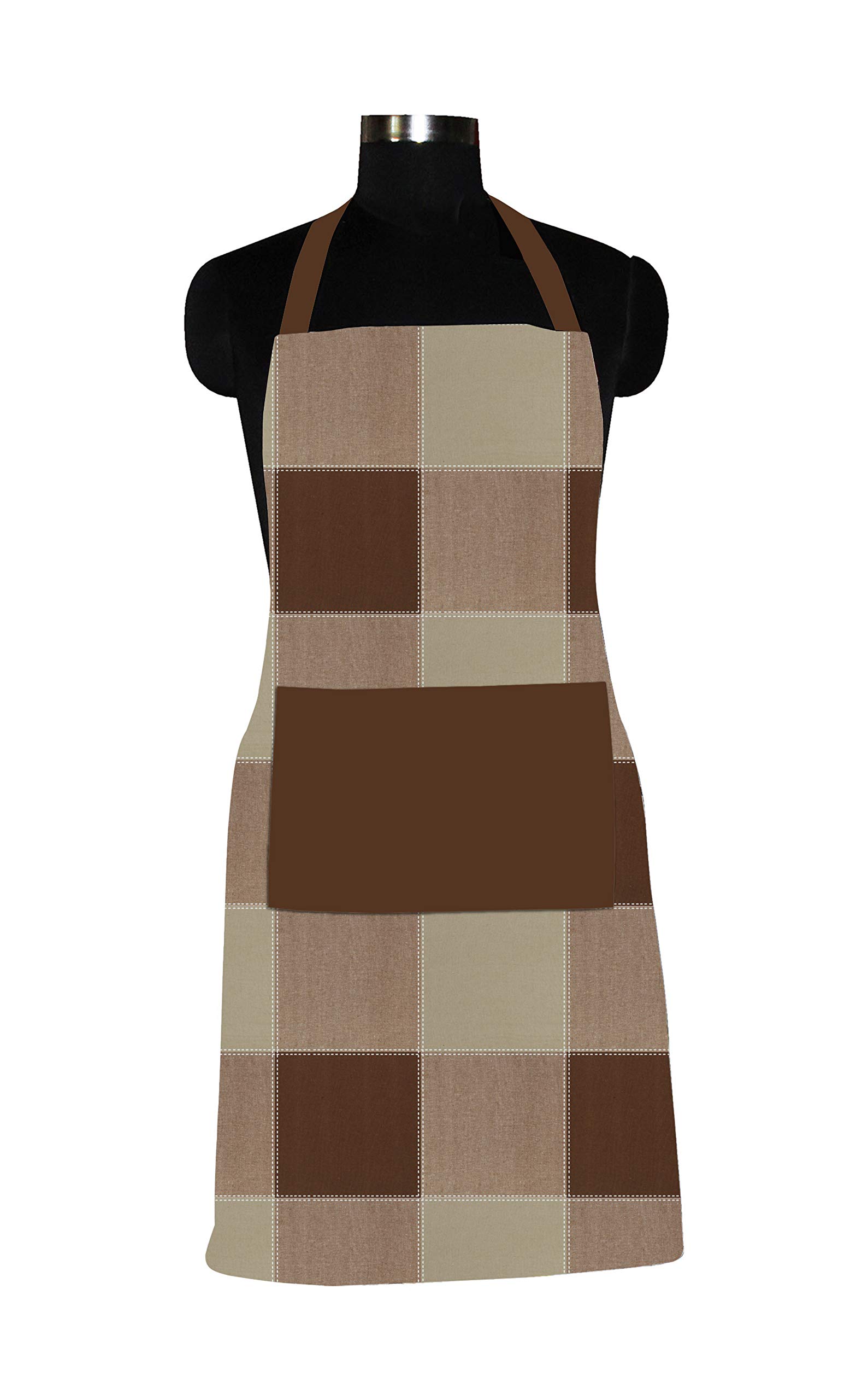 Cotton Chef's Free Size Checkered Pattern Apron (Brown, Pack of 1 pc)