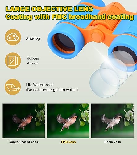 Vista 12 de Binoculares para niños, juguetes para niños y niñas de 3 a 12 años, óptica de alta resolución, a prueba de golpes, mini binoculares de juguete