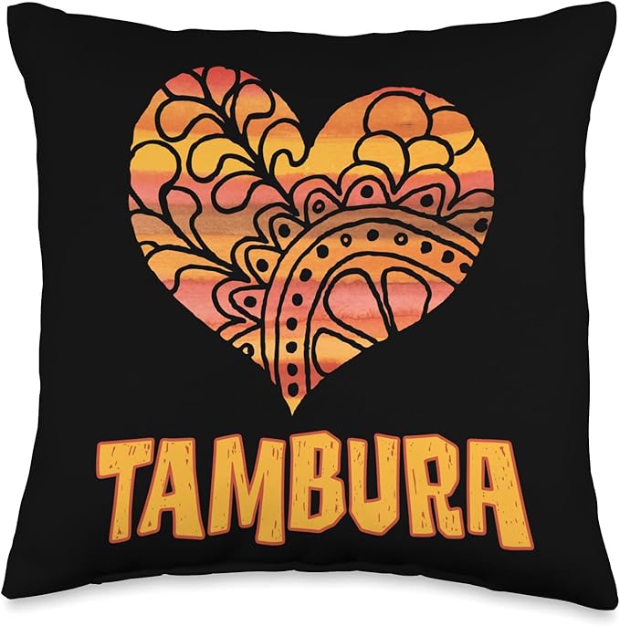 Love Tambura Orange Mandala Heart Indian String Instrument Throw Pillow