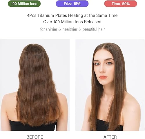 Miniatura 7 de janelove - Plancha plana de titanio 4 x 0.5 pulgadas, 2 veces más eficiencia, plancha plana con alfombrilla de silicona resistente al calor, 10