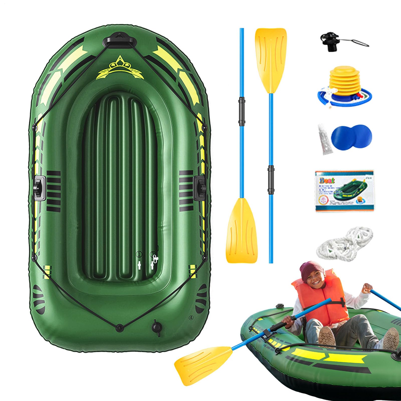Barcos inflables para Adultos, Bote de soplado, balsa de Pesca Inflable | bomba de pie, paleta, kit de reparación, válvula de aire, remo de dos personas de PVC,herramienta de buceo, aventuras acuátic