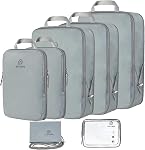 PFEYRPK Lightweight Compression Packing Cubes for Suitcases, Compressible Expandable Travel Packing Organizer with Clear Toiletries and Backpack Bag, Travel Essentials for Carry on Luggage 7 Set