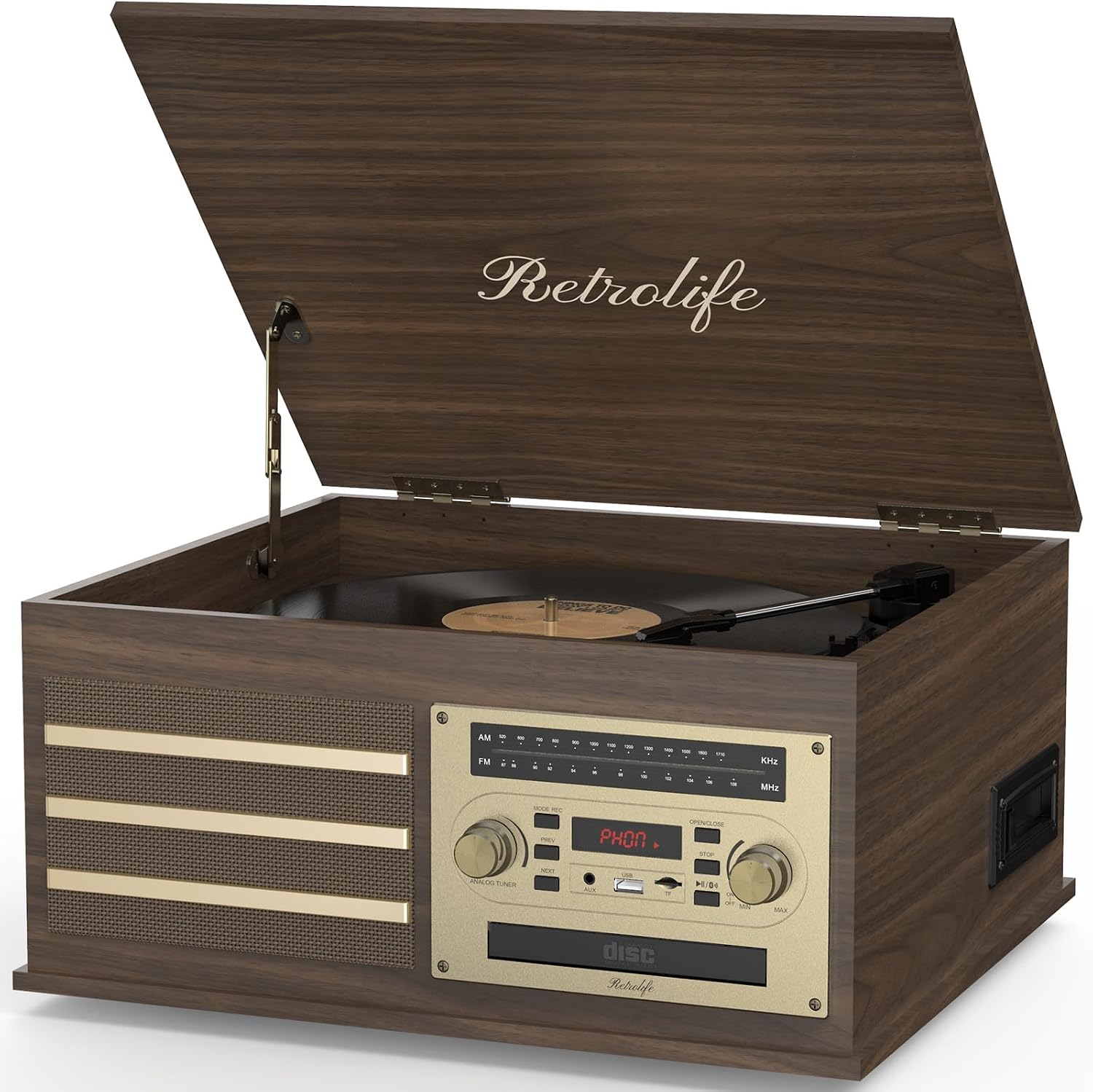 Retrolife® Record Players 10-in-1 Music Center Vinyl Turntables, Wooden