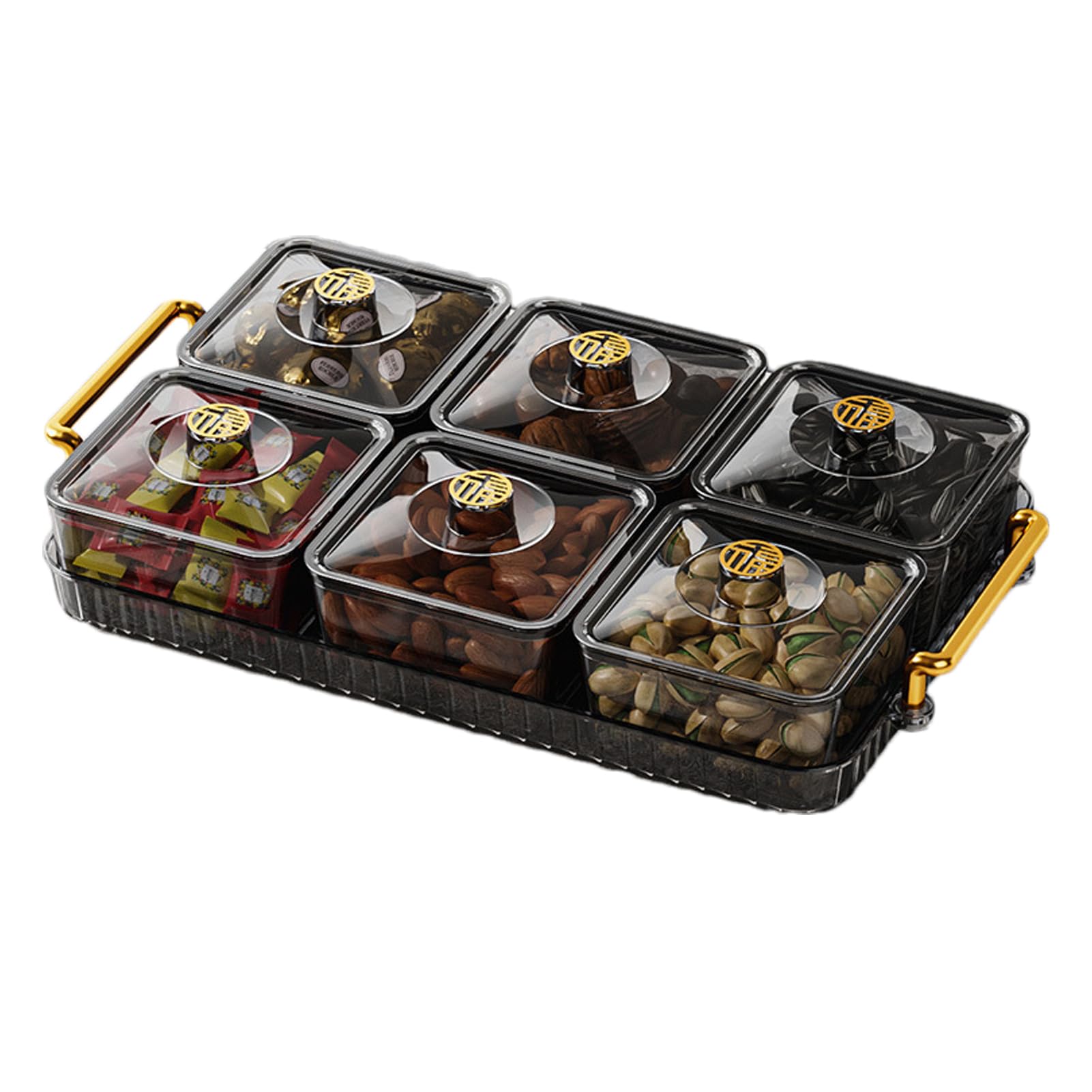 Hunya Transparent Gray Snackle Box, Divided Serving Tray With Lid, Snack Tray, Snack Divided Platter, Dry Fruit Tray, Snack Serving Tray, Organizer For Spices, Candy, Fruits, Nuts, Snacks