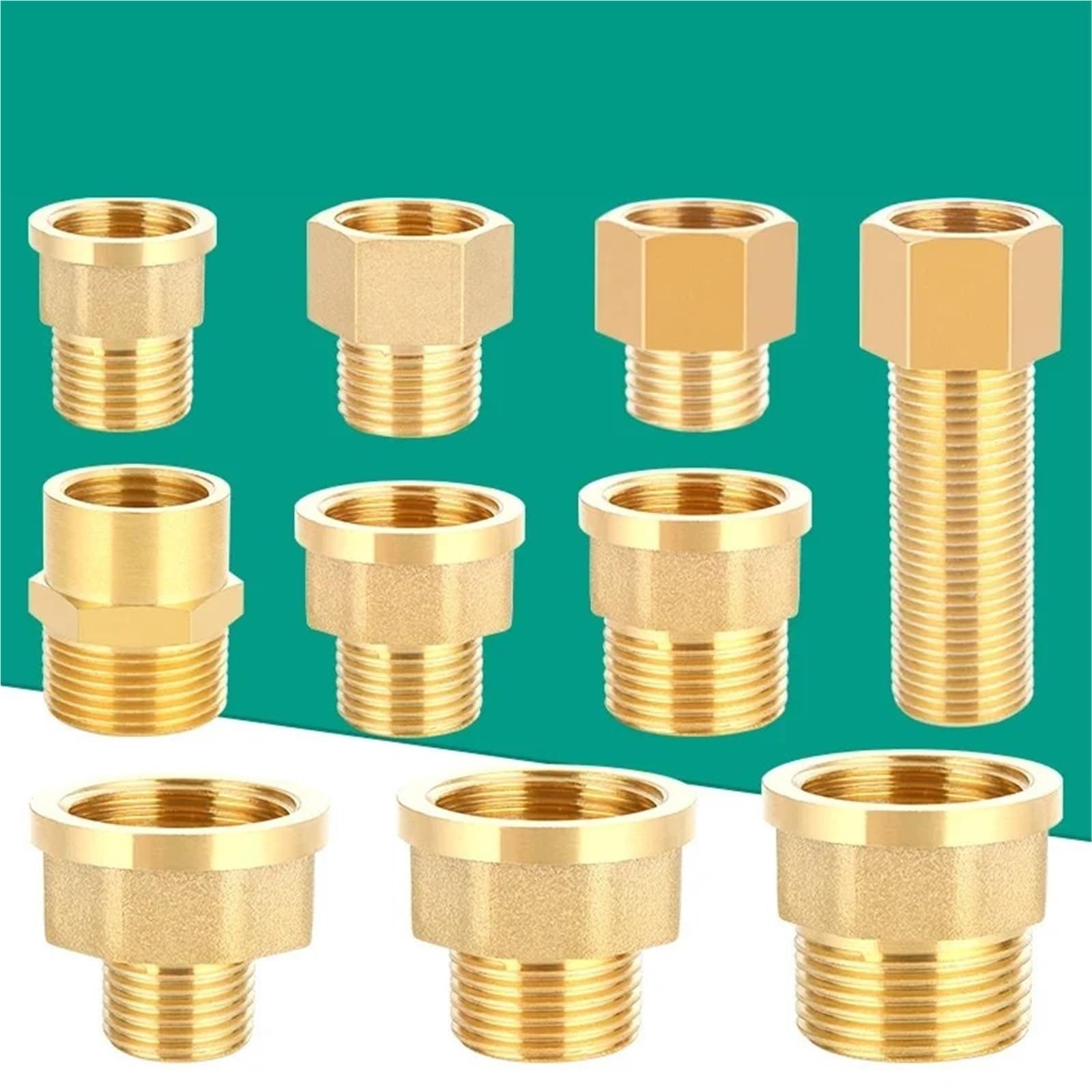 Boccola Di Riduzione In Ottone 10 pz 1/8 "1/4" 3/8 "1/2" Filettatura maschio a femmina Boccola esagonale Connettori for tubi in ottone Accoppiatore Adattatore Raccordo filettato(1l2 to 1)
