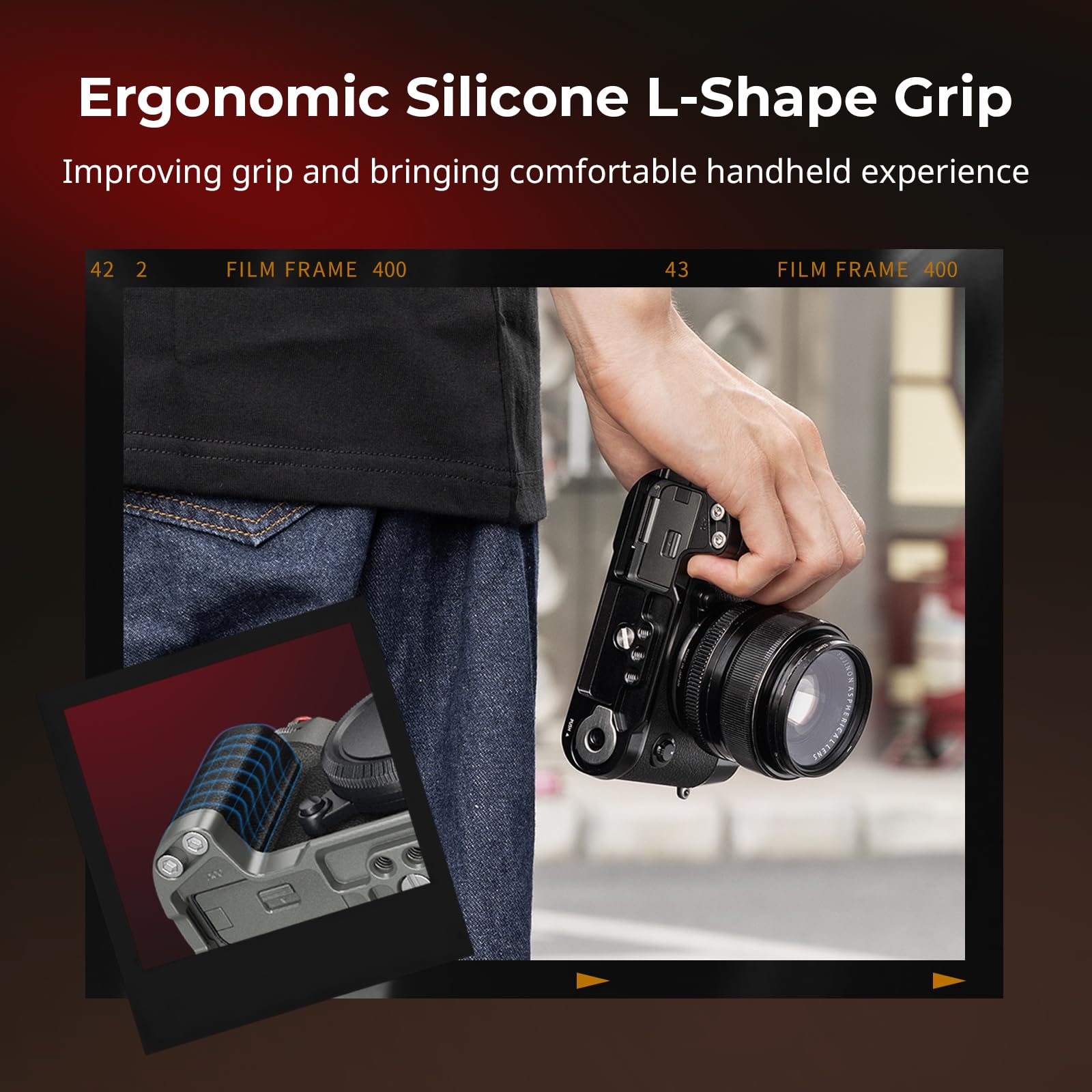 SMALLRIG Poignée pour FUJIFILM X-T50, Poignée en Silicone en Forme de L avec Plaque de Dégagement Rapide Intégrée pour Arca, avec Bouton Obturateur et Cache Griffe, Gris Graphite - 4712B