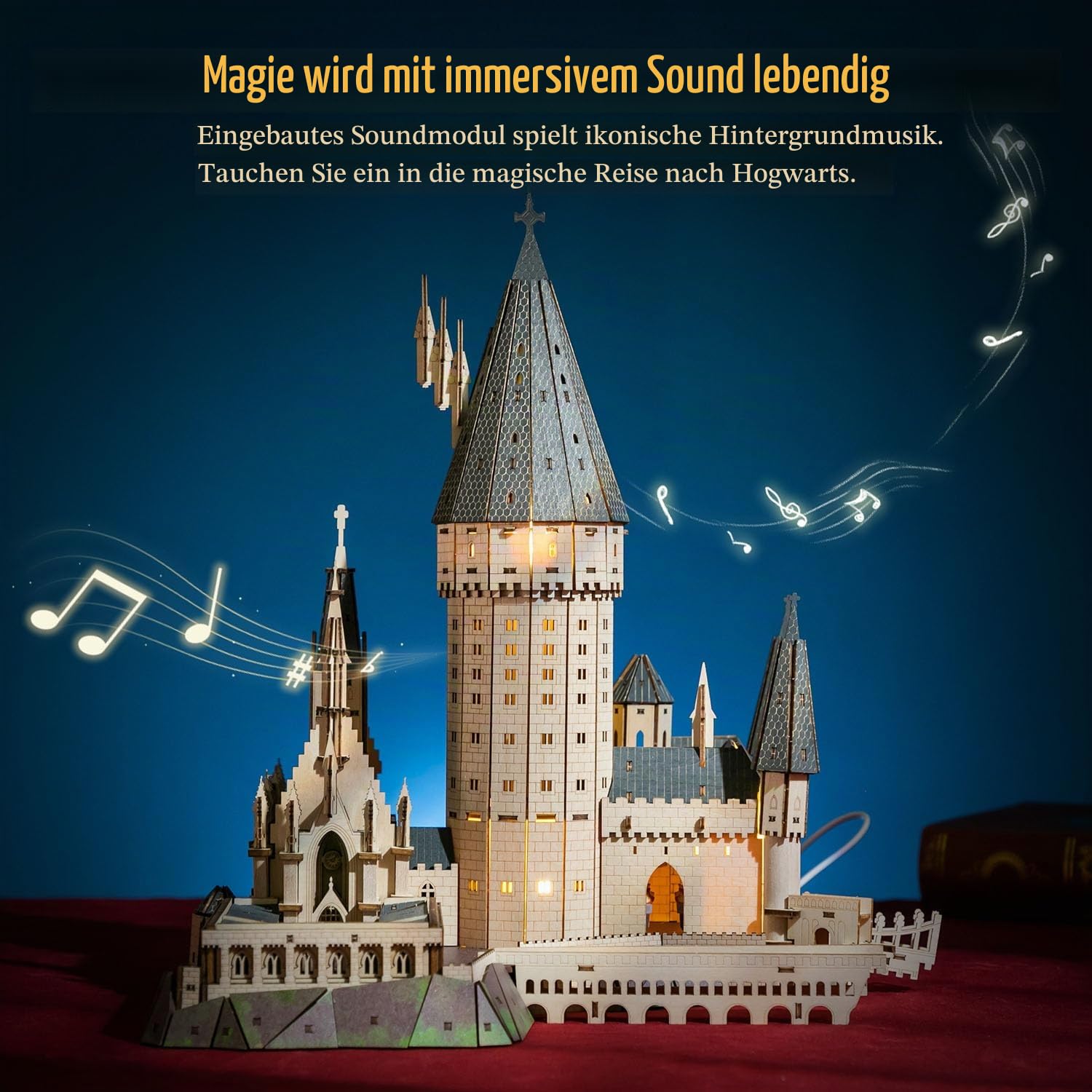 PUREMIND Harry Potter Hogwarts Große Halle, 3D-Holzpuzzle DIY-Schlossmodell | Offiziell lizenziert, Harry-Potter-Geschenkidee, Große-Halle-Szene, bewegliche Treppe, DIY-Bau, Sammlermodell, Regal, Vitrine