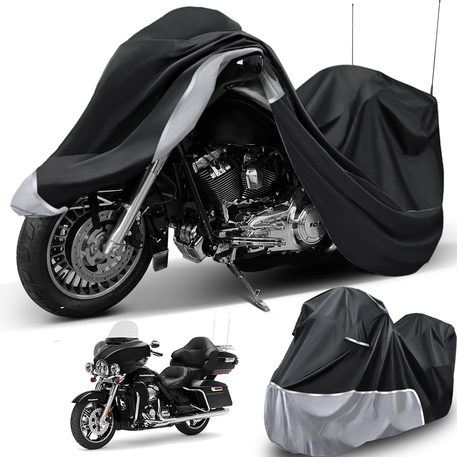 Tqcpkee Motorcycle Cover Fit for Touring Models Harley Davidson Ultra Limited/Ultra Classic/Road King/Street/Road/Electra Glide Cover, 420D