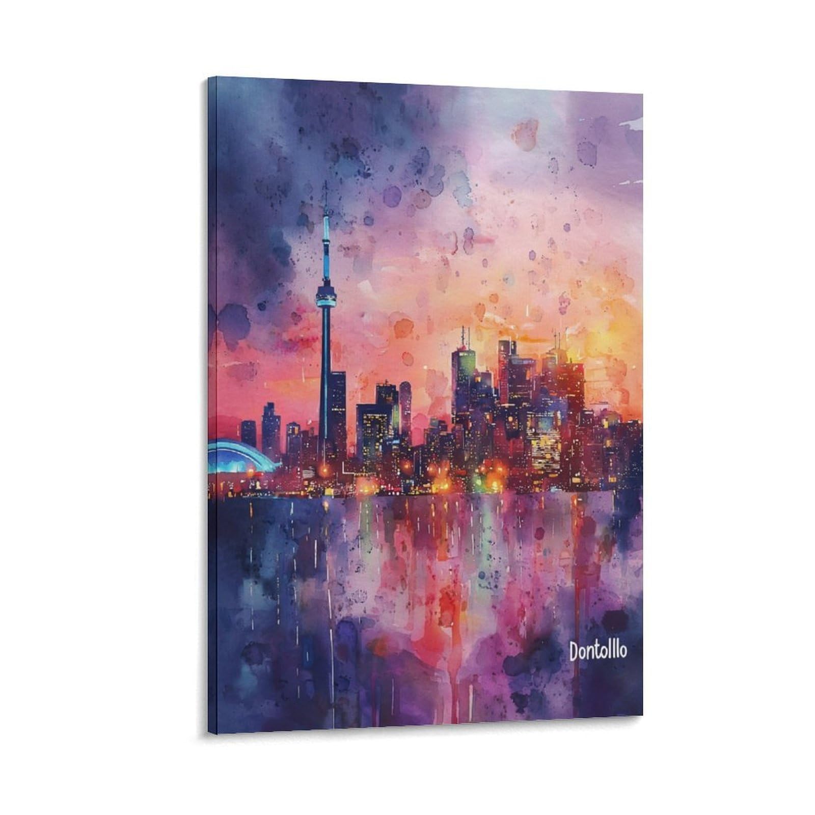LCYNNH Toronto Watercolor Custom 20x30inch(50x75cm) Vintage Travel Poster Watercolor Canvas Art