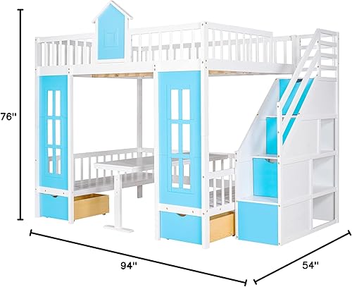 Miniatura 2 de Quarte Elegante litera individual sobre individual con nido y escaleras litera de madera maciza con armario de almacenamiento y escaleras para niños