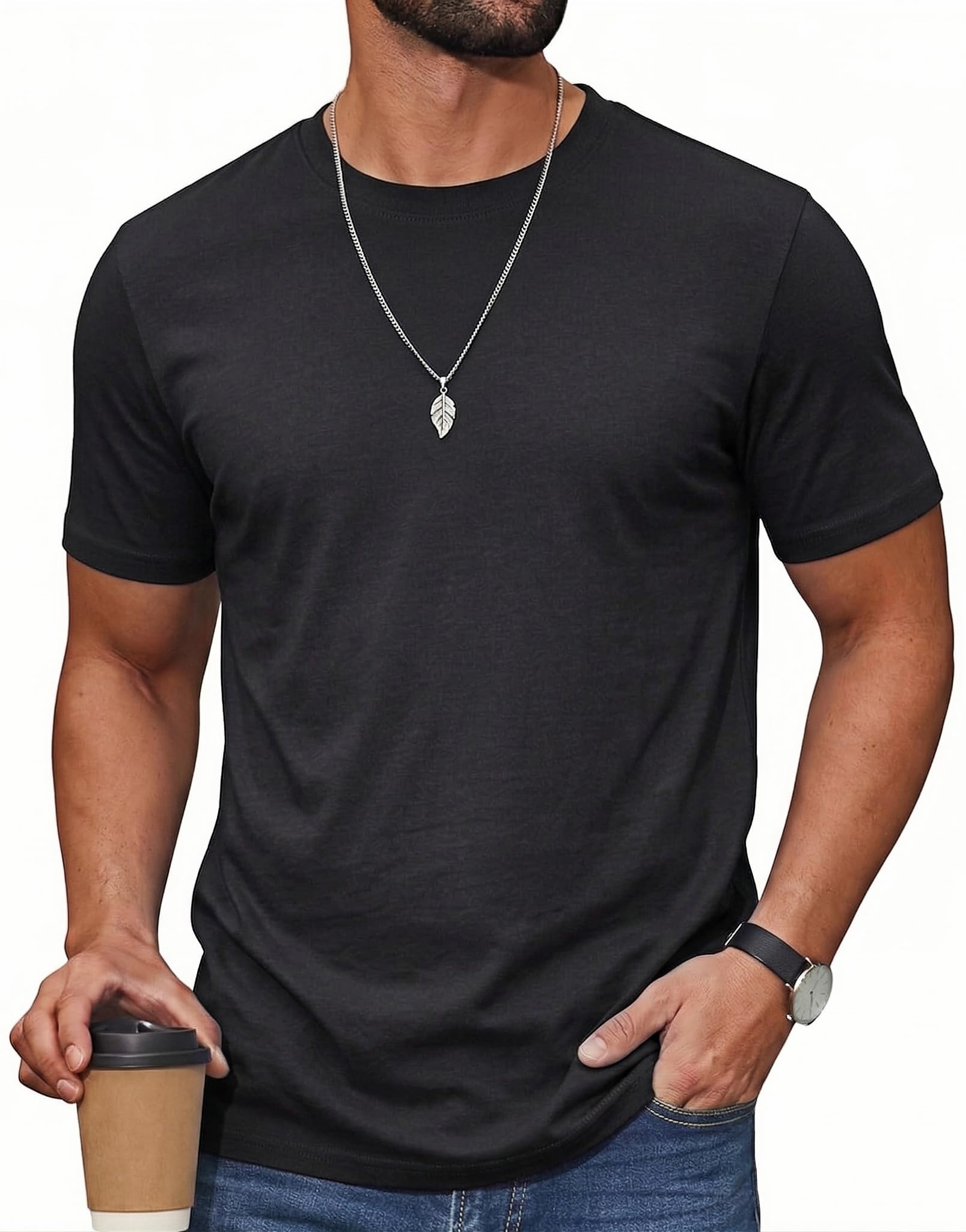 UrbnHerr T-Shirt Herren Basic Rundhalsausschnitt - 200 g/m² Premium Baumwollmischung - Regular Fit Kurzarmshirt Einfarbig für Alltag & Freizeit