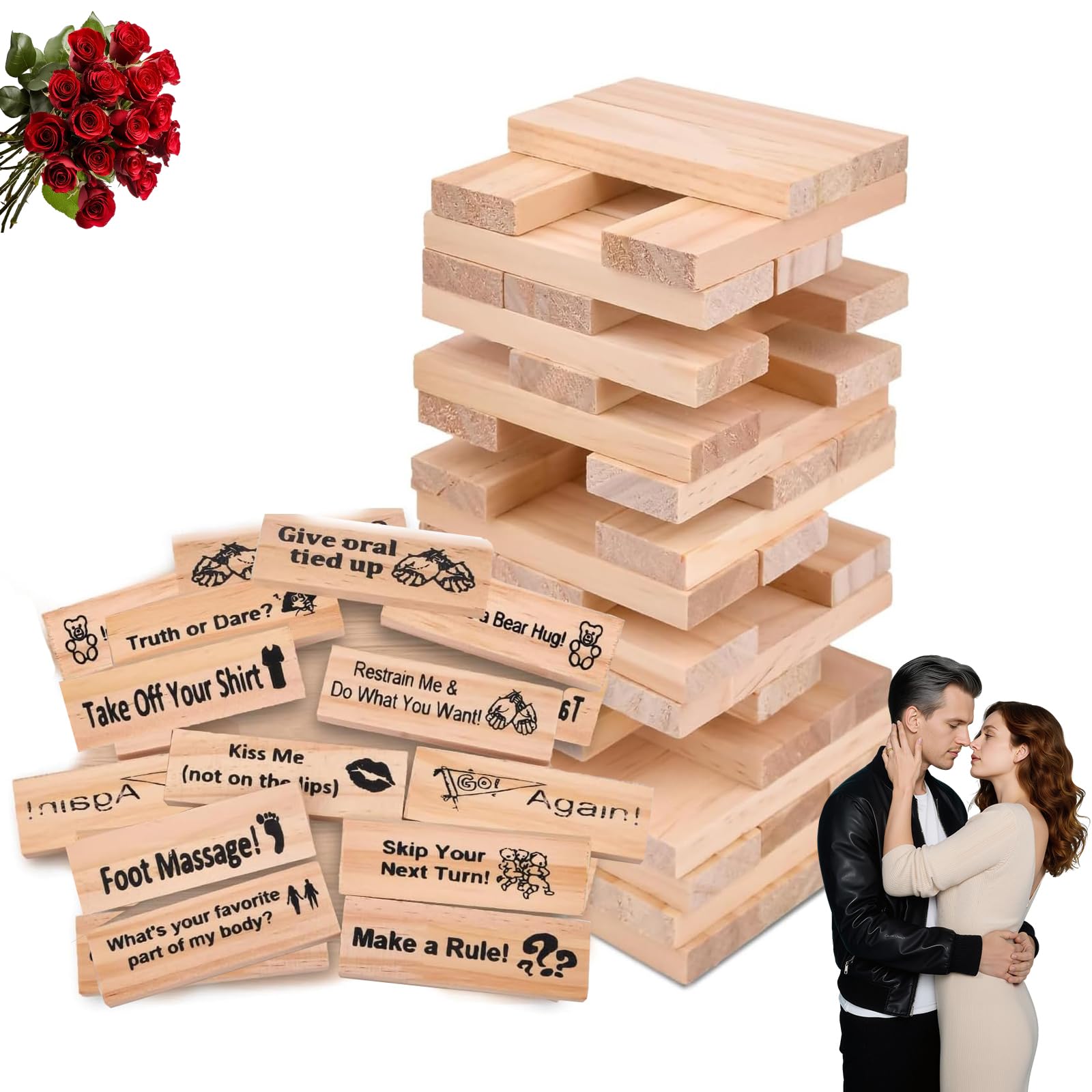 chiquieray 48Pcs Super Naughty Block Tower Game,Stacking Wooden Block Game for Couples,Lust Tower, Fun Date Night Activities