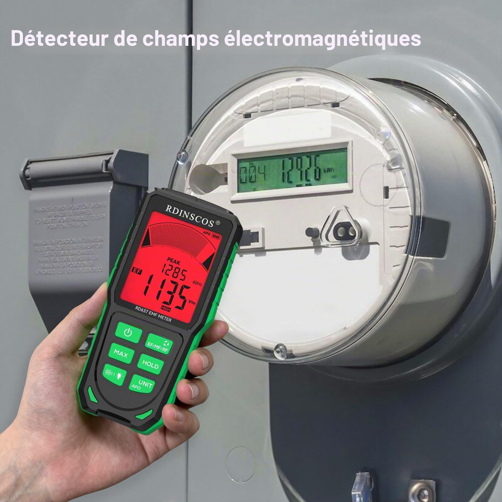 RDINSCOS Mètre EMF, Appareils de Mesure EMF Numérique Rechargeable Détecteur de Rayonnement EMF Numérique Mesure Handheld Détecteur de rayonnement pour EF, MF, RF, WiFi, Micro-ondes Mesureur RF