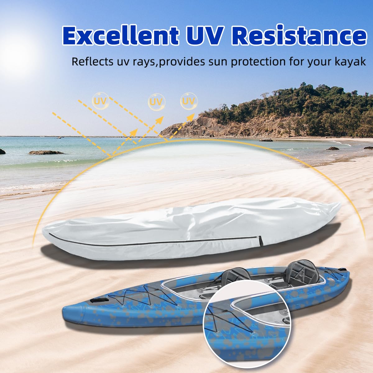 Seapisode UPF 50+ Kayak Cover, Waterproof Boat Cover for Fishing Boat/Kayak/Canoe, 420D Paddleboard Cover, Canoe Covers for Outdoor Storage Fit 14ft Kayak, Silver