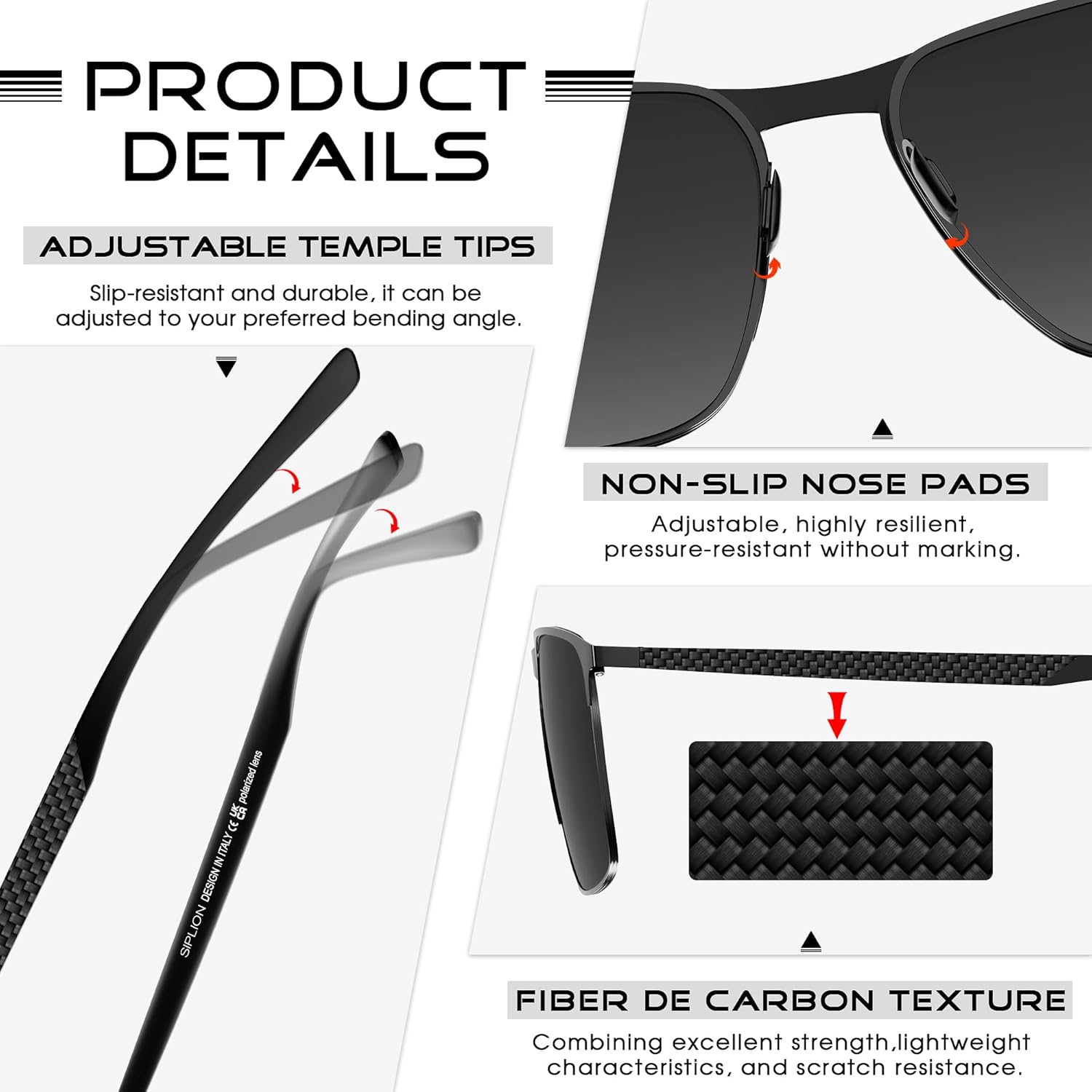 SIPLION Polarized Sunglasses for Men for Driving, UV Protection Carbon Fiber Frame Lightweight 2.0 Lenses for Fishing - Image 6