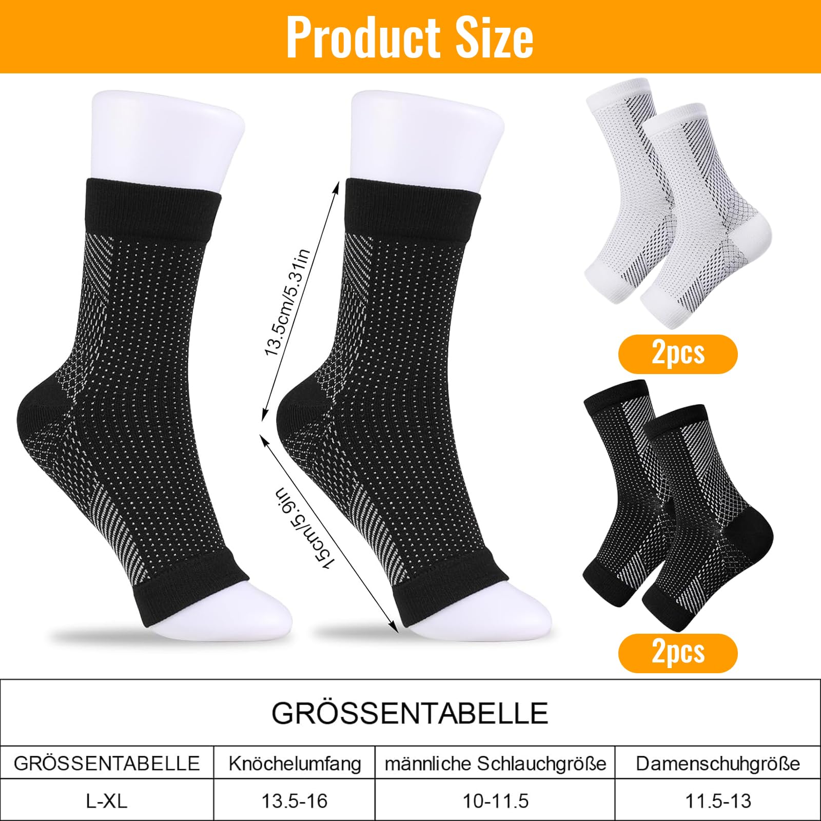 WiDream 2 Piezas Calcetines Compresivos, Sport Calcetines Fascitis Plantar, Calcetines de Compresión, para Mujer y Hombre Aliviar El Dolor De Pies(L-XL)