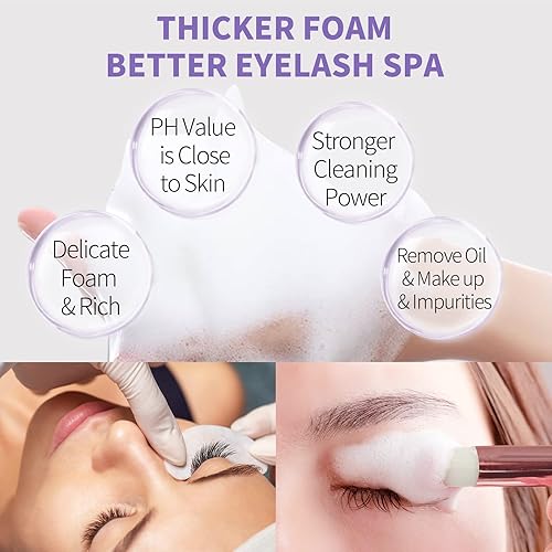 Miniatura 5 de LANBENA Kit limpiador de pestañas y pestañas, 3.4 fl oz, espuma de aminoácidos para pieles sensibles, removedor de maquillaje, sin parabenos ni