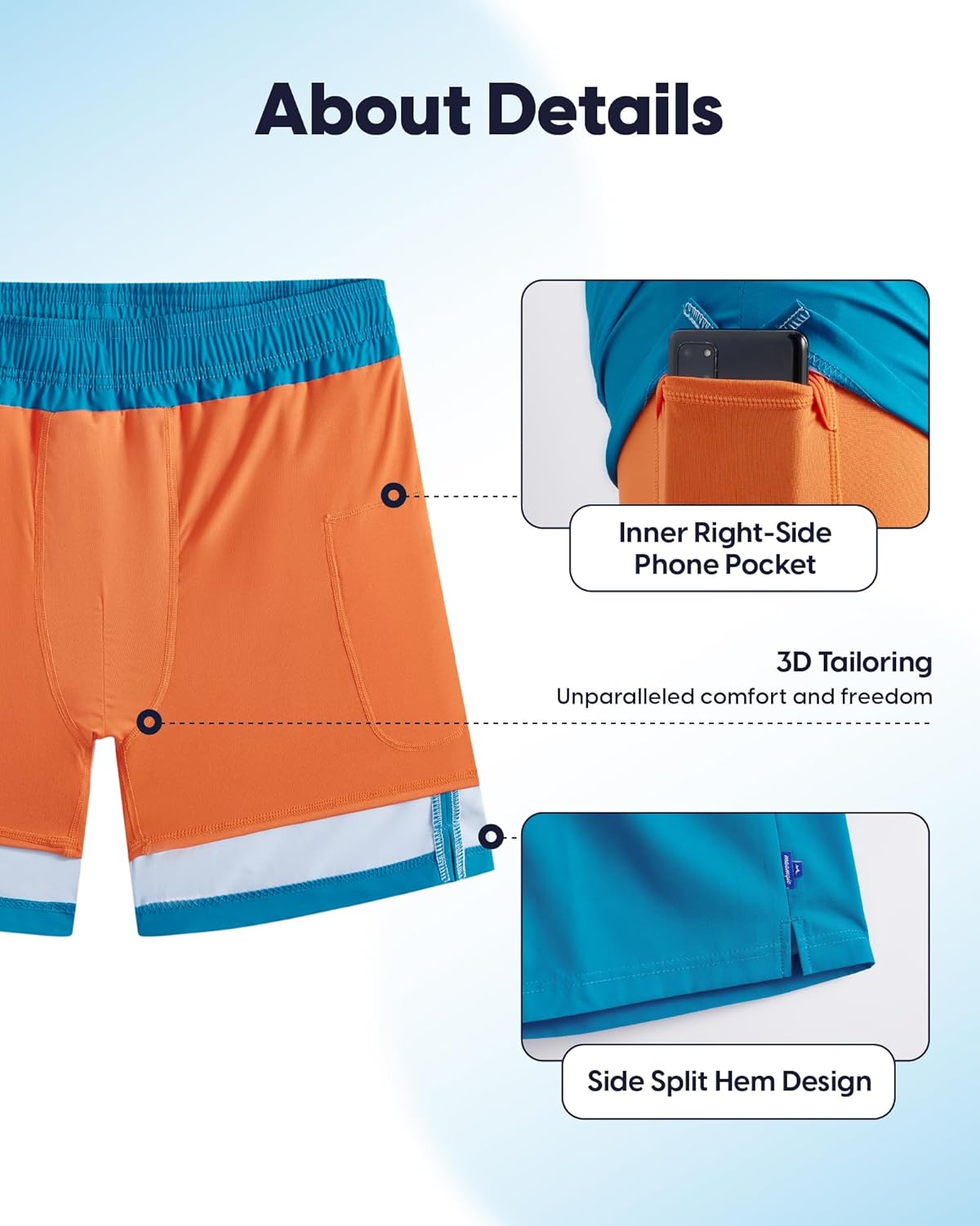 maamgic Mens Swim Trunks with Compression Liner Bathing Suit 7 inch Swim Shorts Swimwear Swimsuit Quick Dry Zipper Pockets - Image 4