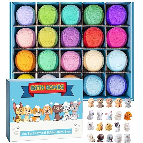 Miniatura 9 de Bombas de baño para niños con sorpresas en el interior, paquete de 20. Incluye juguetes de perro y gato. Juego de regalo de espuma de baño